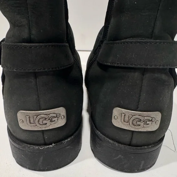 UGG Grandle Black Suede Boots with Shearling Lining - Picture 2 of 16